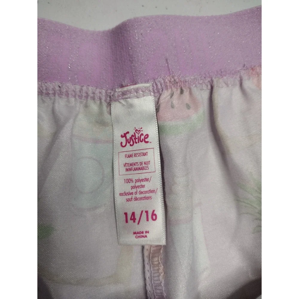 Justice Girls Lavender Tropical Flamingo Satin Pajama Shorts Size 14/16‎ Glitter